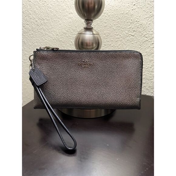 Coach Double Zip Wallet In Metallic Caviar Leather - Picture 2 of 7